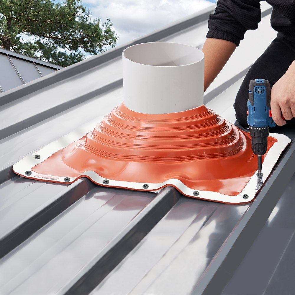 VEVOR Guarnizione per Tubo del Tetto Diametro Esterno 254-457 mm, Guarnizione Flessibile in Silicone Alta Temperatura -74℃-225℃, Base Quadrata in Metallo Resistente, per Camini Tubi di Sfiato Esterni