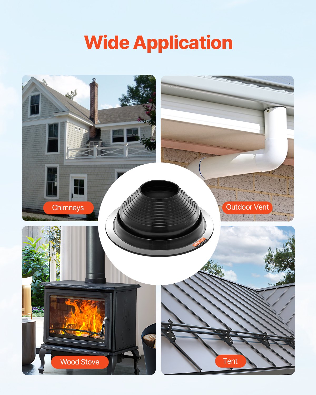 VEVOR 2-piece pipe collar set, suitable for pipe outer diameters from 150 to 280 mm, EPDM roof penetration, roof sealing flange -55 to 100℃, for chimneys, wood stoves and external ventilation pipes