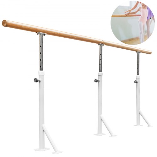 VEVOR Ballet Barra Lunghezza 3M 10 Piedi, Barra Indipendente Barra Singola Barra Montaggio a Pavimento in Bianca, Balletto Singola Barra da Pavimento per Scuola Danza, Studio Palestra Danza, Sala