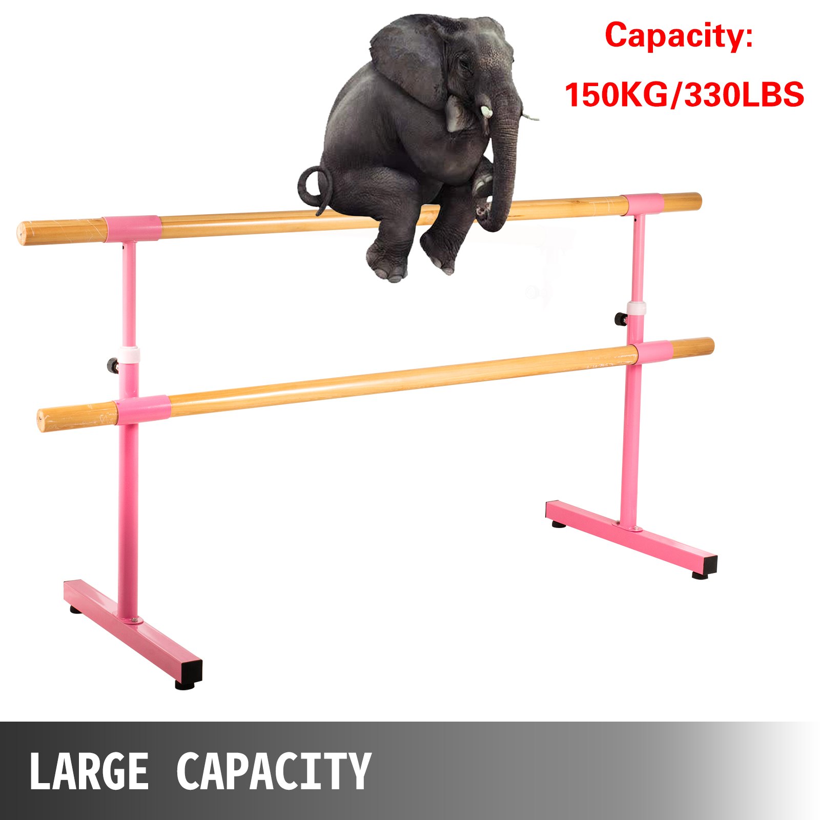 VEVOR Ballet Barra Lunghezza 2M 6,5 Piedi, Barra Indipendente Barra Doppia Barra a Movimento in Rosa, Balletto Doppia Barra Montaggio Mobile per Scuola Danza, Studio Palestra Danza, Sala Ballo