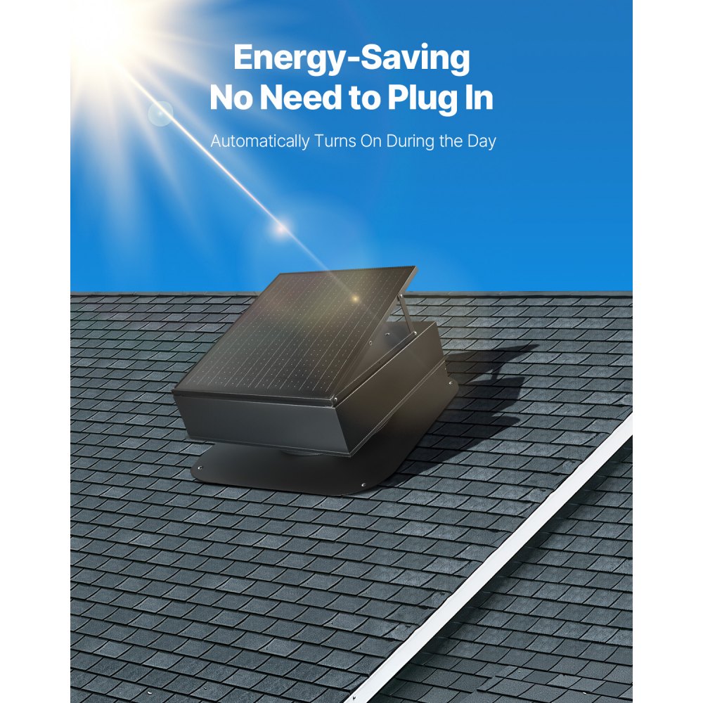 VEVOR Solar Powered Fan, 35W Smart Solar Roof Fan with Thermostat, 67960 L/min Airflow, Built-in Brushless DC Motor for Cooling & Dehumidification