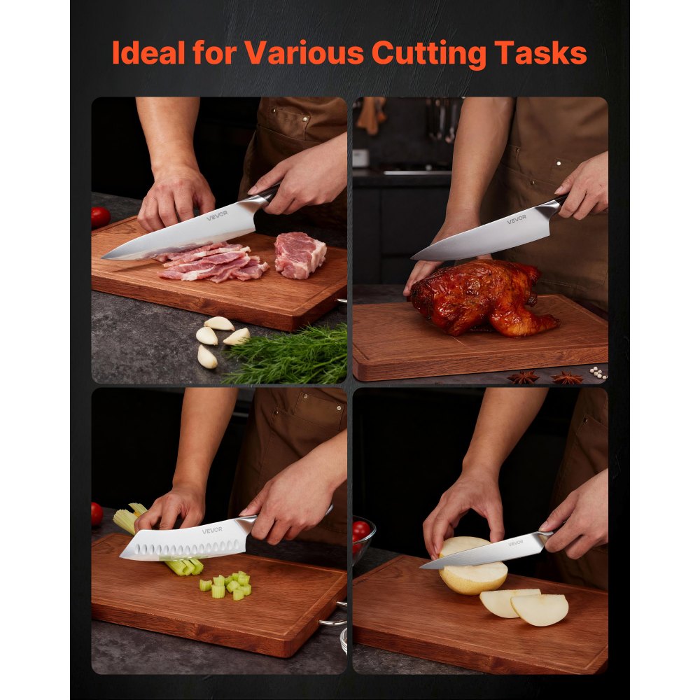 VEVOR Set di Coltelli da Cucina da 5 Pezzi, in Acciaio Inossidabile ad Alto Tenore di Carbonio, Coltello da Cucina con Impugnatura Ergonomica e Resistente alla Rottura per un Taglio Preciso