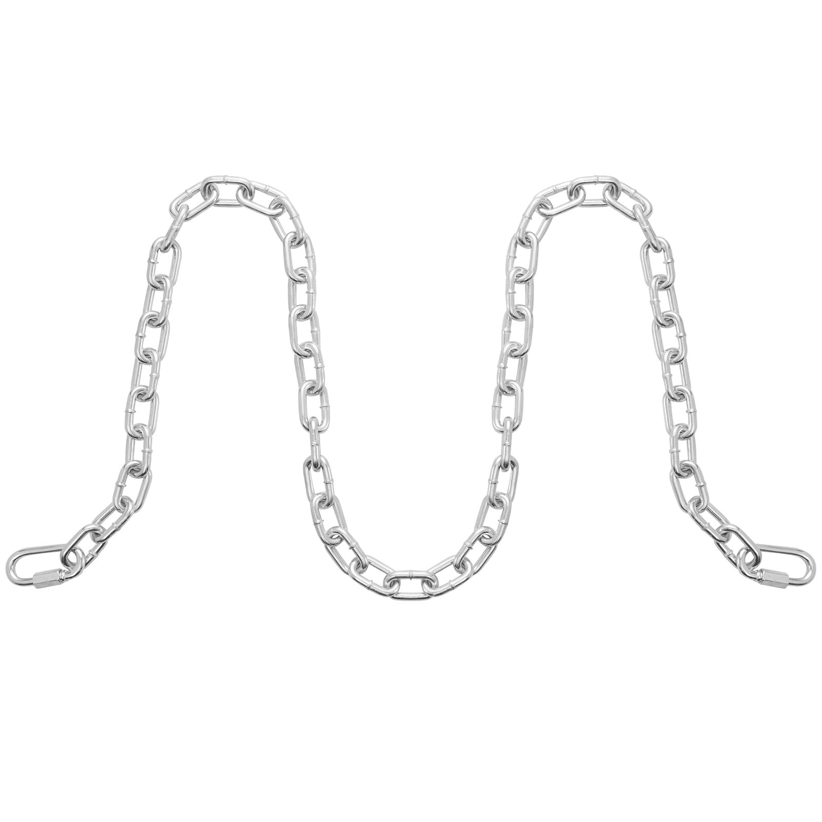 VEVOR Catena a maglie in acciaio al carbonio zincato, 7,3 mm x 28 m, Capacità di carico 756 kg, Due connettori rapidi, Catena per traino, Sospensione, Campeggio, Catena traino di sicurezza da auto