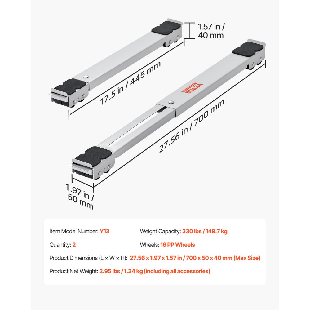 VEVOR Rulli per Elettrodomestici, Carico 660 libbre, Rulli per Apparecchi Estensibili Base per Lavatrice Mobile, per Frigoriferi per Frigoriferi, Asciugatrici, Lavastoviglie, Bianco