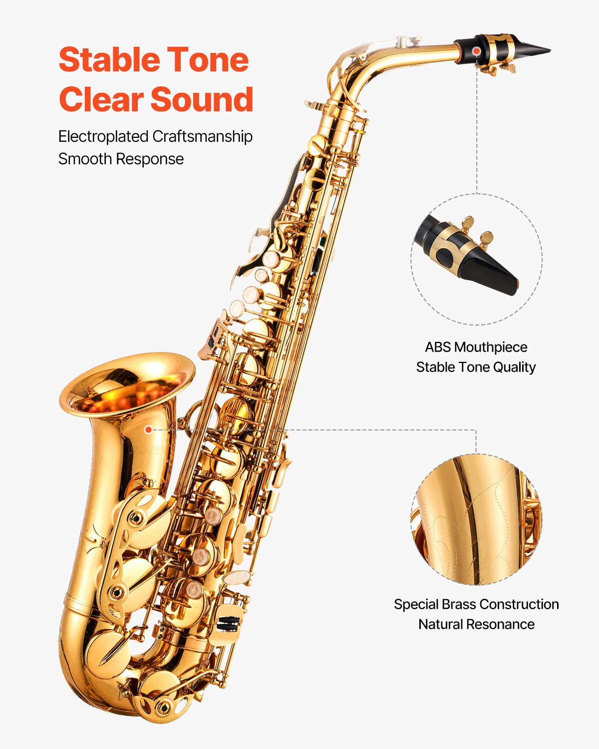 VEVOR Alto Saxophone, E Major, Brass Saxophone Beginner Set with Carrying Case, Mouthpiece, Straps, Cleaning Cloth, Gloves, Grease, Neck Strap, 23-Key Alto Saxophone Set, for Beginners & Students, Gold