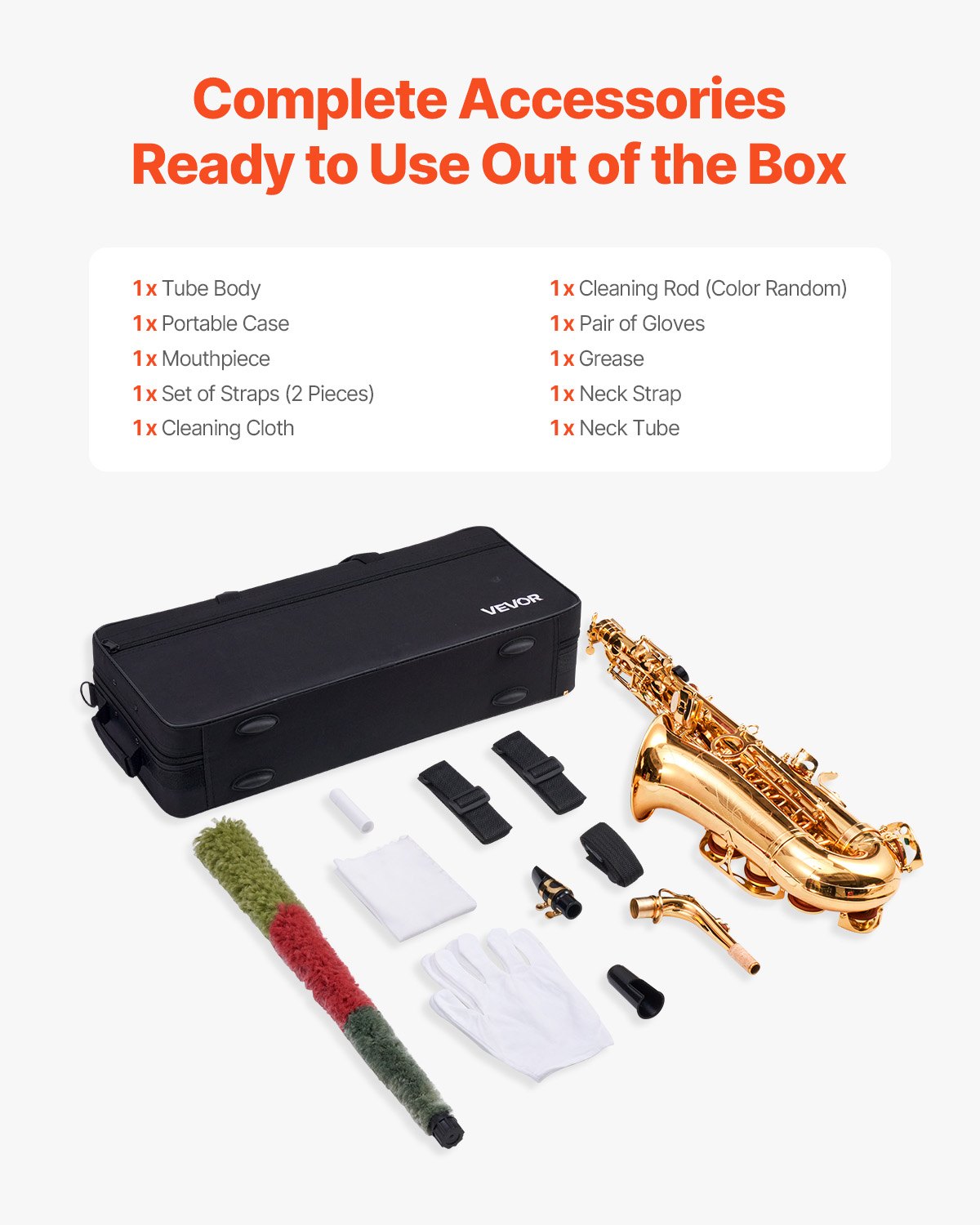 VEVOR Alto Saxophone, E Major, Brass Saxophone Beginner Set with Carrying Case, Mouthpiece, Straps, Cleaning Cloth, Gloves, Grease, Neck Strap, 23-Key Alto Saxophone Set, for Beginners & Students, Gold