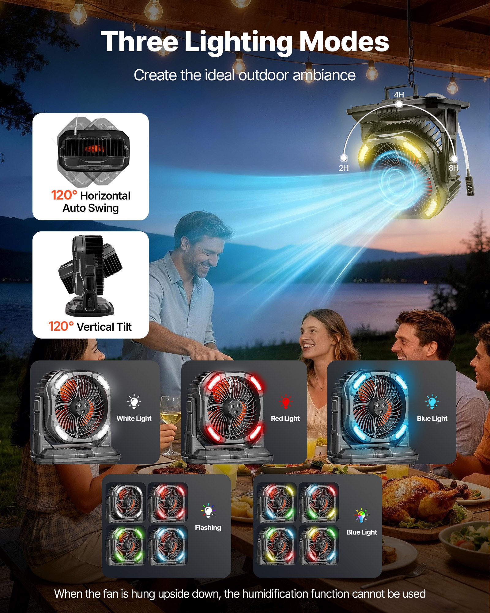 VEVOR Ventilatore con Funzione Nebulizzazione con Serbatoio dell'Acqua da 9 Litri, 4 Velocità del Vento e 5 Modalità di Illuminazione, Ventilatori di Raffreddamento ad Acqua per Interni, Esterni