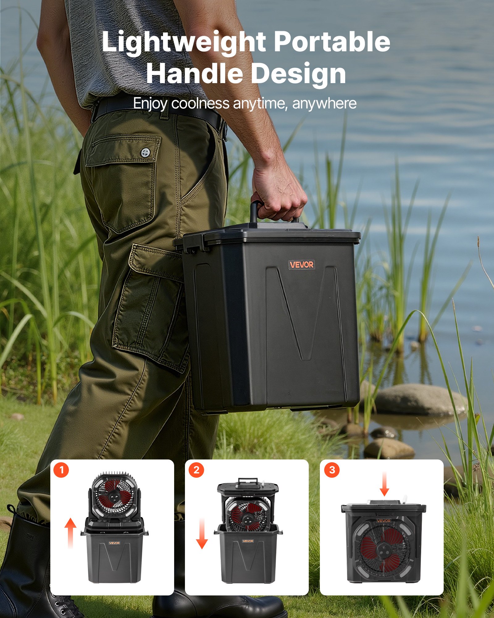 VEVOR Ventilatore con Funzione Nebulizzazione con Serbatoio dell'Acqua da 9 Litri, 4 Velocità del Vento e 5 Modalità di Illuminazione, Ventilatori di Raffreddamento ad Acqua per Interni, Esterni