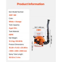 VEVOR Nebulizzatore a Zaino, Motore da 63 cc e 3 CV, Nebulizzatore a Gas con Serbatoio da 16 l, Sistema di Nebulizzazione a Polvere e Liquido per un Efficace Controllo di Giardinaggio e Agricoltura