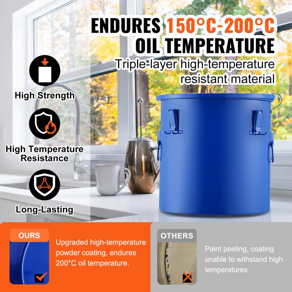 VEVOR Secchio per Grasso per Friggitrice, Contenitore per Smaltimento Olio da 8 Gal Secchio per Olio per Friggitrice in Acciaio al Carbonio con Rivestimento Antiruggine, Clip di Chiusura, Blu