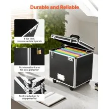 VEVOR Valigetta Portadocumenti con Ruote 39,6 x 32 x 38,1 cm Custodia Portadocumenti Portatile con Serratura Manico Telescopico, Scatola per Documenti per Ufficio, Viaggi di lavoro, Traslochi