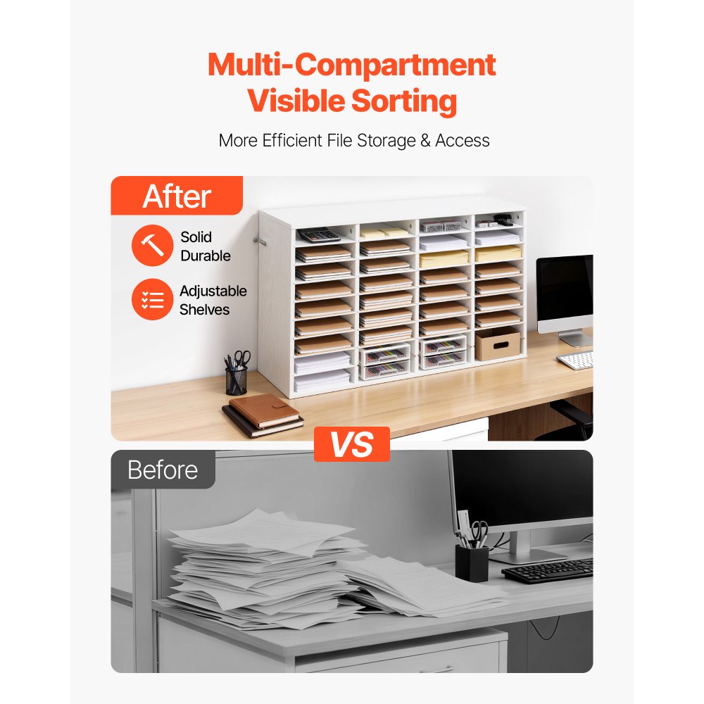 VEVOR Vassoio Portadocumenti da Ufficio 36 Scomparti con Ripiani Rimovibili, Mobiletto Portadocumenti Organizer Ufficio Aula Carte, Vassoio Verticale Portacorrispondenza Carta Lettere Poste, Bianco