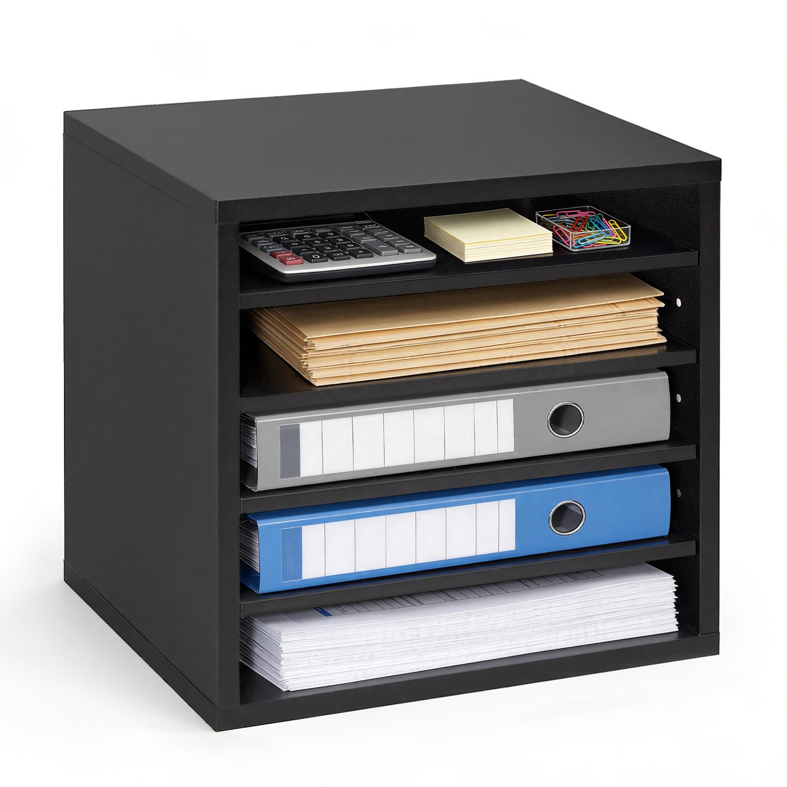 VEVOR Portadocumenti da Scrivania con 5 Scomparti Ripiani Regolabile, Vassoio Portalettere in Legno Portacarte per Ufficio Casa, Organizer per File Carte Portacarte da Scrivania 355 x 305 x 330 mm