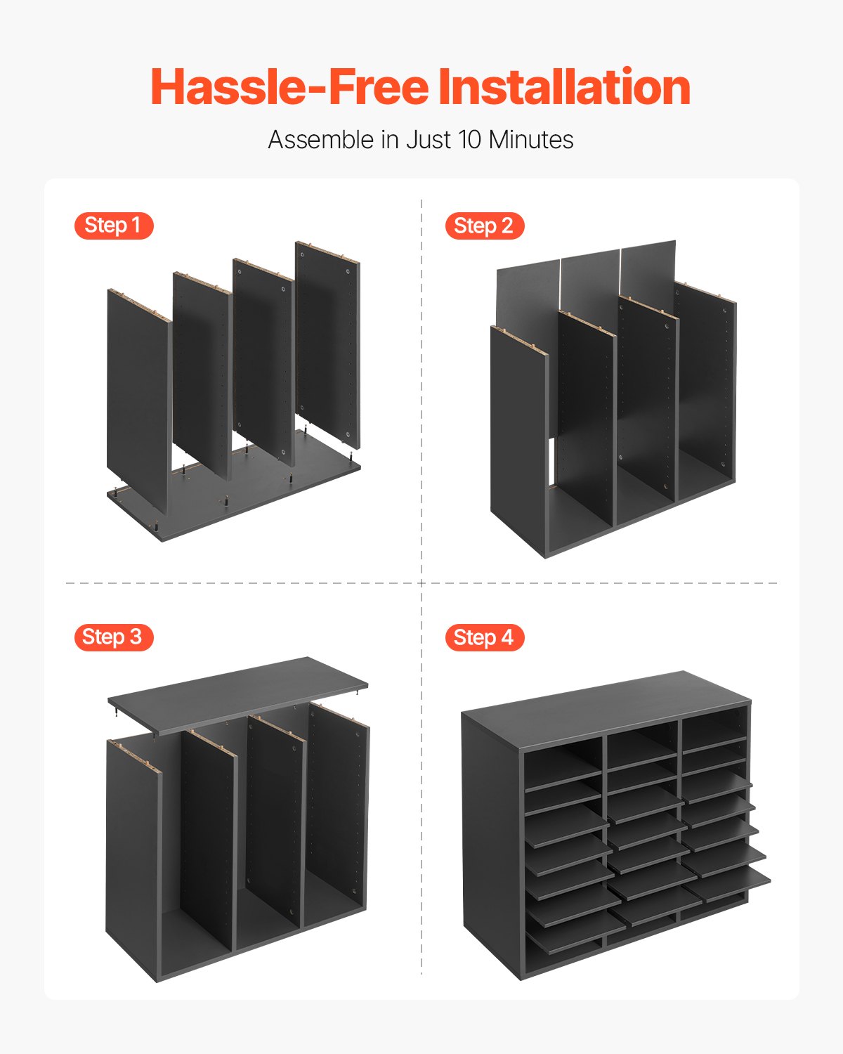 VEVOR Organizzatore per Letteratura 737 x 305 x 620 mm Vassoio Raccoglitore per Lettere Portadocumenti in Truciolare e MDF, 24 Scomparti e Ripiani Regolabili, Portaoggetti per Ufficio Aula, Grigio