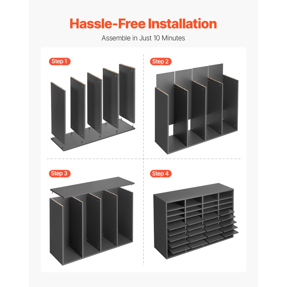 VEVOR Organizzatore per Letteratura, 36 Scomparti e Ripiani Regolabili, Vassoio Portadocumenti per Classificatore di File, Portadocumenti in Pannello di Fibra a Media Densità, per Aula Ufficio, Grigio