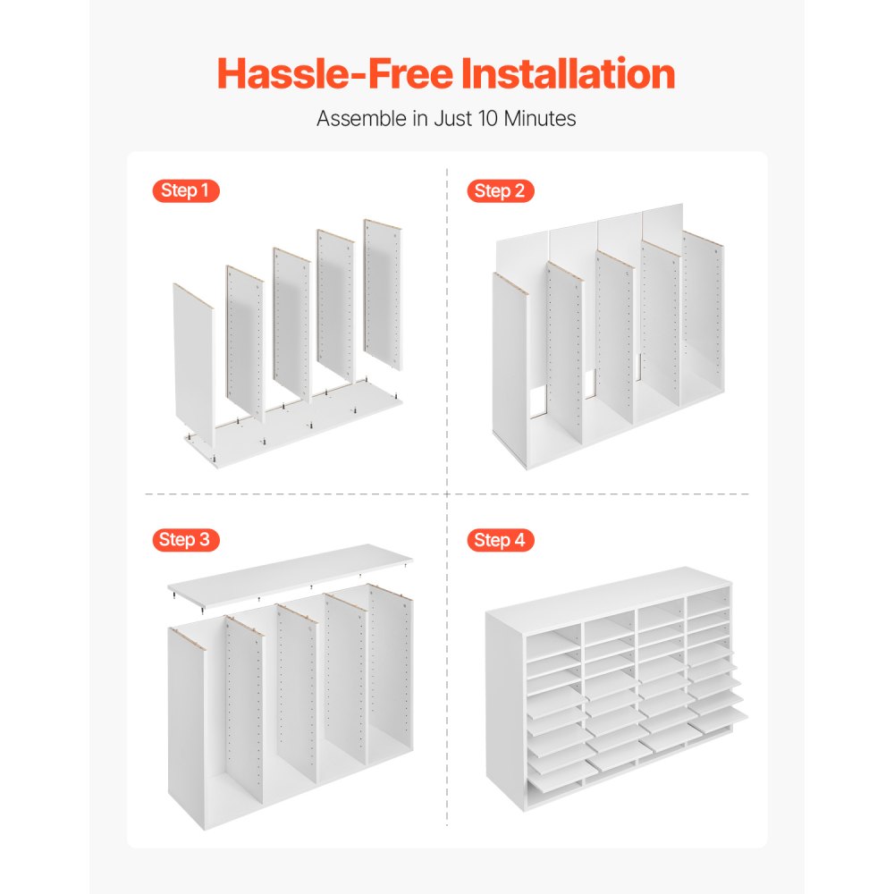 VEVOR Organizzatore per Letteratura, con 36 Scomparti e Ripiani Regolabili, Vassoio per Lettere con Raccoglitore di File Portadocumenti in Truciolare e MDF, Portaoggetti per Aula Ufficio, Bianco