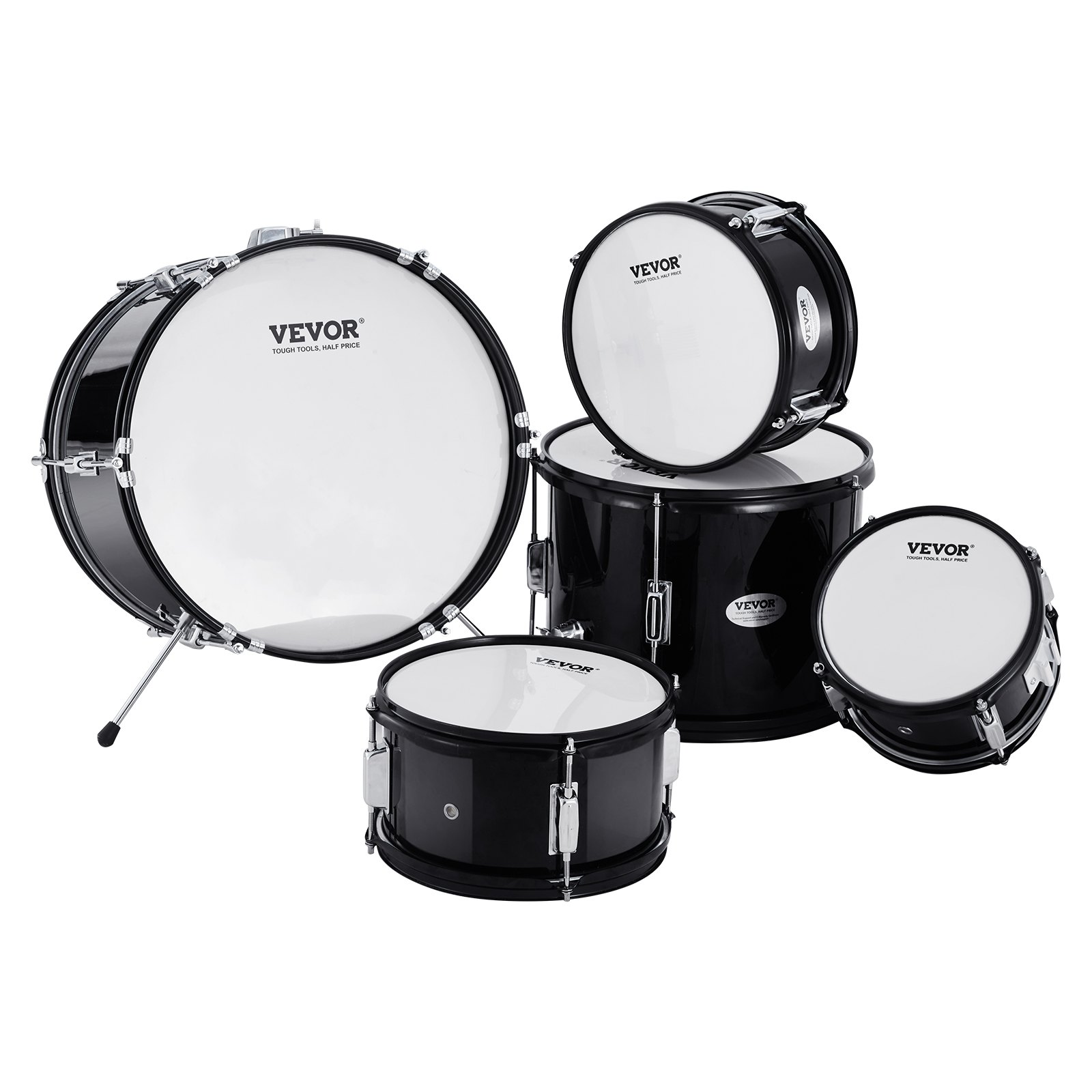 VEVOR Kit di Batteria per Bambini, Set Completo per Principianti, 5 Pezzi, Kit con Basso Tom, Rullante, Trono, Piatto, Pedale Hi-Hat e Due Paia di Bacchette, Kit Tamburo Principianti 40,64 cm, Nero