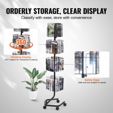 VEVOR Espositore per Biglietti d'Auguri 410 x 380 x 1550 mm Porta Cartoline Girevole 360° Espositore per Brochure a 4 Livelli con 32 Tasche per Cartoline con 5 Ruote (2 Bloccabili) per Negozi, Mostre