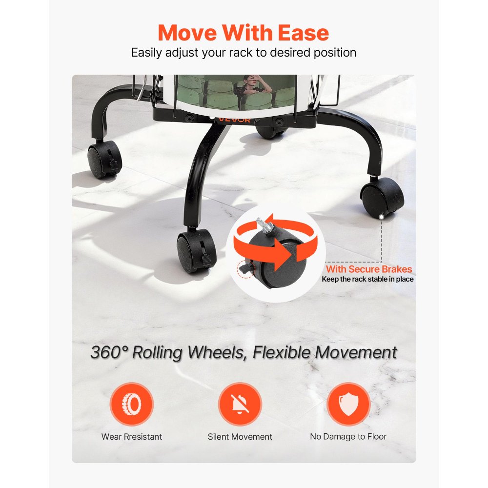 VEVOR Greeting Cards Display Rack, 32 Pockets Rotating Postcard Brochure Display Stand, 360° Spinning Card Display Rack with Sign Holder & 4 Wheels (2 Lockable) for Exhibitions Office Trade Show