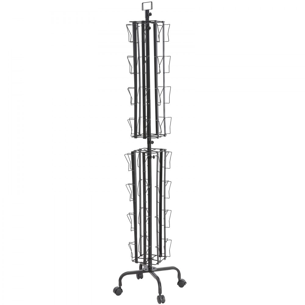 VEVOR Espositore per Biglietti d'Auguri 450 x 450 x 1930 mm Porta Cartoline Girevole a 360° per Brochure Cartoline da 32 Tasche, con Portacartelli, 4 Ruote (2 Bloccabili) per Mostre, Uffici, Fiere