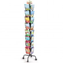 VEVOR Espositore per Biglietti d'Auguri 450 x 450 x 1930 mm Porta Cartoline Girevole a 360° per Brochure Cartoline da 32 Tasche, con Portacartelli, 4 Ruote (2 Bloccabili) per Mostre, Uffici, Fiere