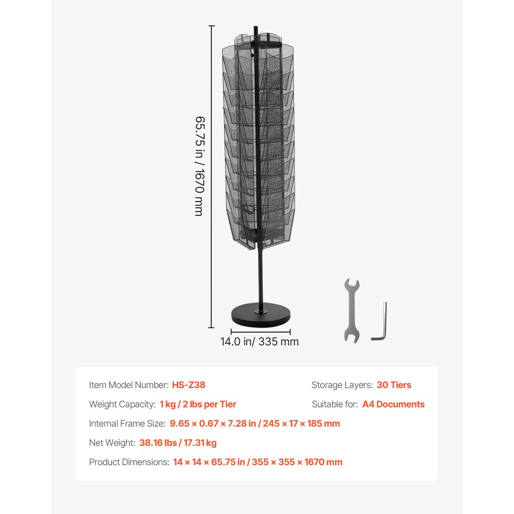 VEVOR Rotating Brochure Display Rack, 30 Pockets Mesh Magazine Literature Display Stand, Portable Floor Standing Magazine Rack, Metal Newspaper Catalog Holders for Shop Exhibitions Office Trade Show