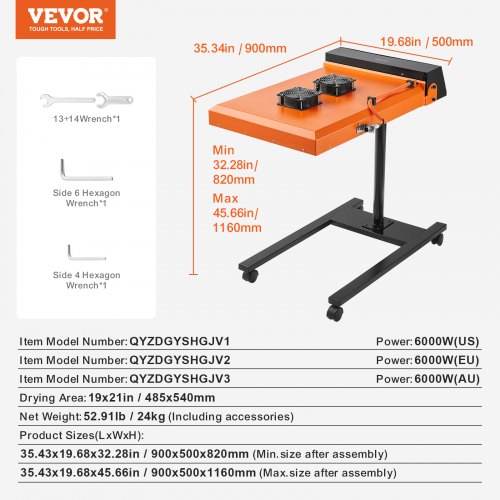 Essiccatore Per Serigrafia VEVOR 18x18 Pollici - 2000W/3000W, Temperatura 0-750°F, Regolabile - Foto 7