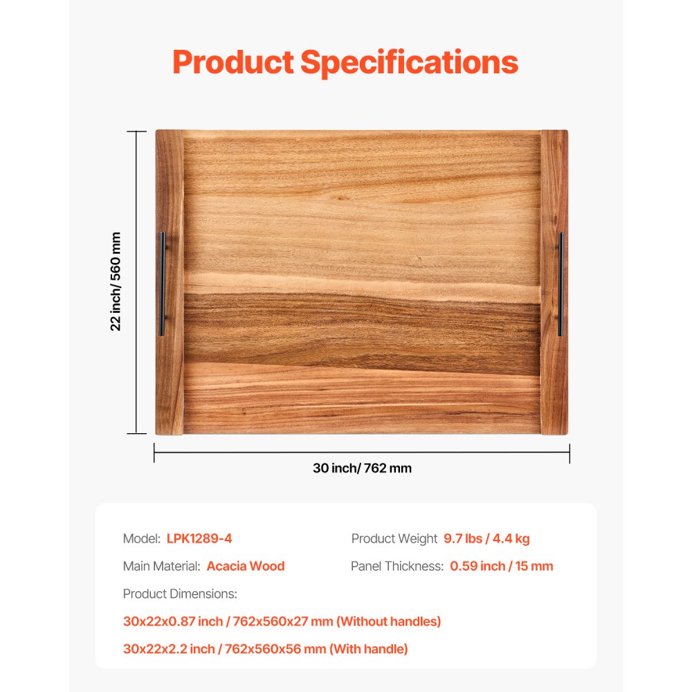 VEVOR Copertura per Fornello a Bordo per Spaghetti 76,2 x 55,88 cm Copertura per Fornello a Gas e Fornello Elettrico, Tagliere in Legno di Acacia con Manici, per Piano di Lavoro e Vassoio, Naturale