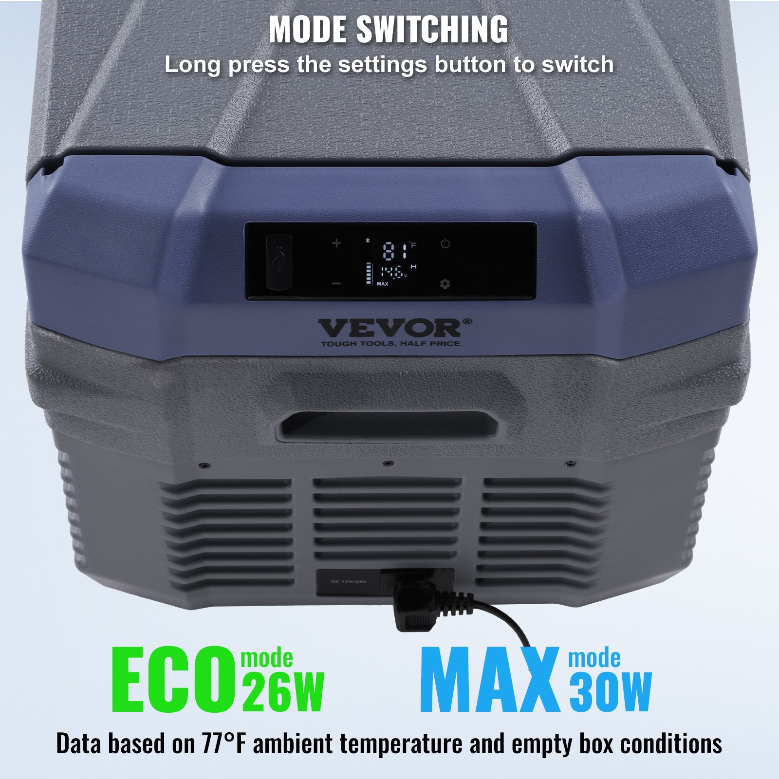 VEVOR Frigorifero per Auto, Frigo per Auto da 12 Volt, Congelatore Portatile a Zona Singola da 30 L con Luce Integrata, -20 ~ 20 ℃, 12/24V DC e 100-240V AC Compressore per Esterno, Campeggio, Camper