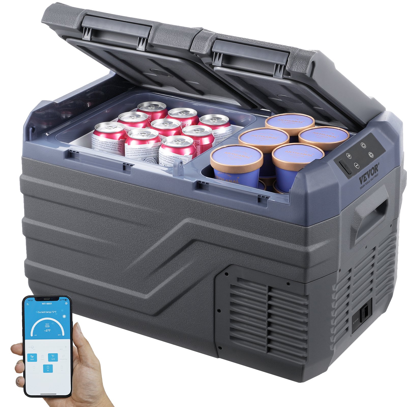 VEVOR Frigorifero per Auto, Congelatore Portatile Doppia Zona 25 L, 12 Volt, Gamma Regolabile da -20 ~ 20 ℃, Dispositivo di Raffreddamento a Compressore 12/24 V CC e 100-240 V CA per Campeggio Camper