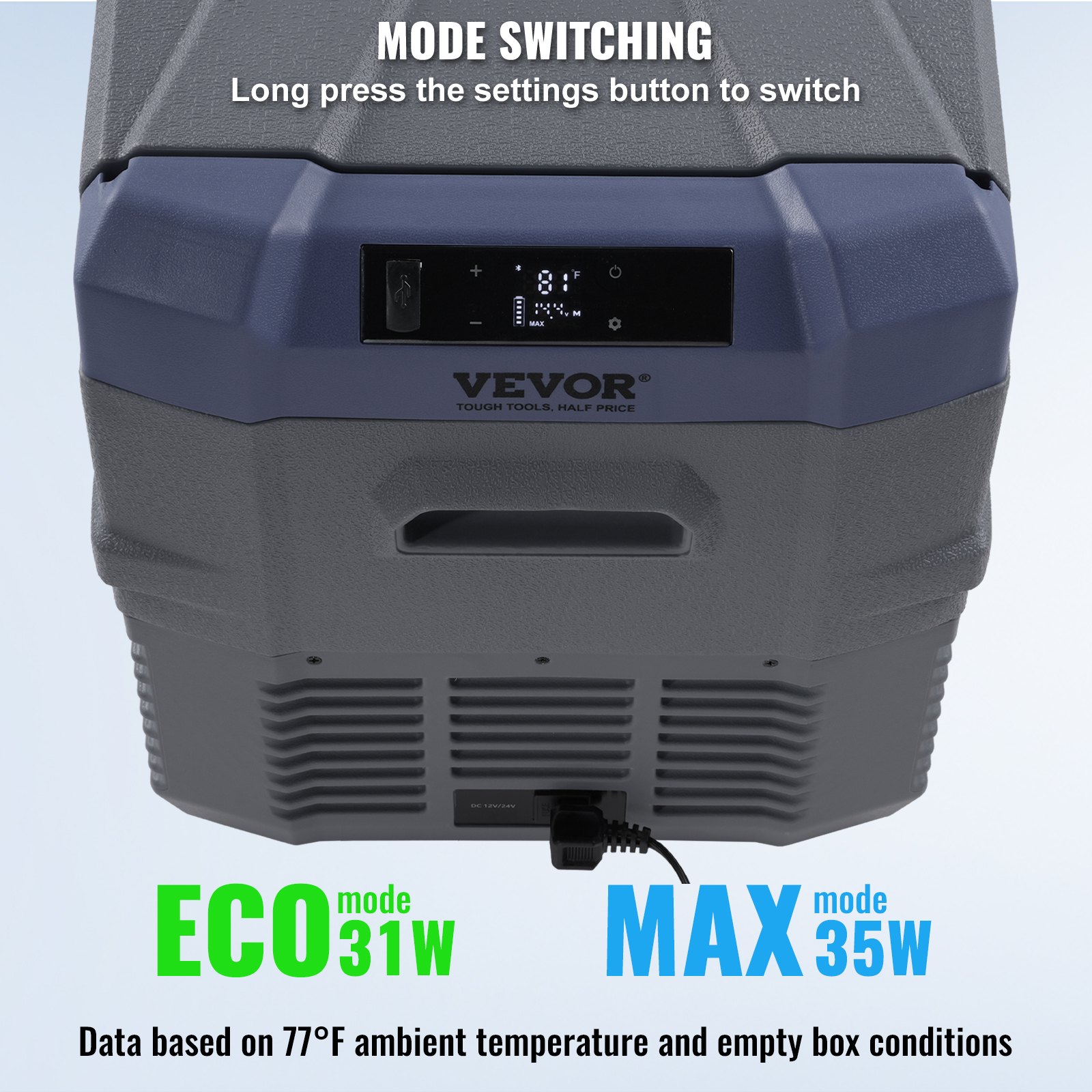 VEVOR Frigorifero per Auto, Frigo per Auto 12V, Congelatore Portatile a Zona Singola 37L con Luce Incorporata, -4℉-68℉, 12/24V DC e 100-240V AC Compressore per Esterni, Campeggio, Camper, RV
