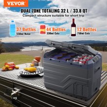 VEVOR Frigorifero per Auto, Congelatore Portatile Doppia Zona 32 L, 12 Volt, Gamma Regolabile da -20 ~ 20 ℃, Dispositivo di Raffreddamento a Compressore 12/24 V CC e 100-240 V CA per Campeggio Camper
