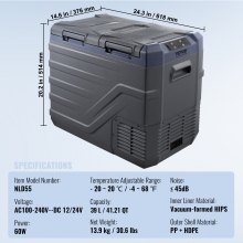 VEVOR Frigorifero per Auto, Congelatore Portatile Doppia Zona 40 L, 12 Volt, Gamma Regolabile da -20 ~ 20 ℃, Dispositivo di Raffreddamento a Compressore 12/24 V CC e 100-240 V CA per Campeggio Camper