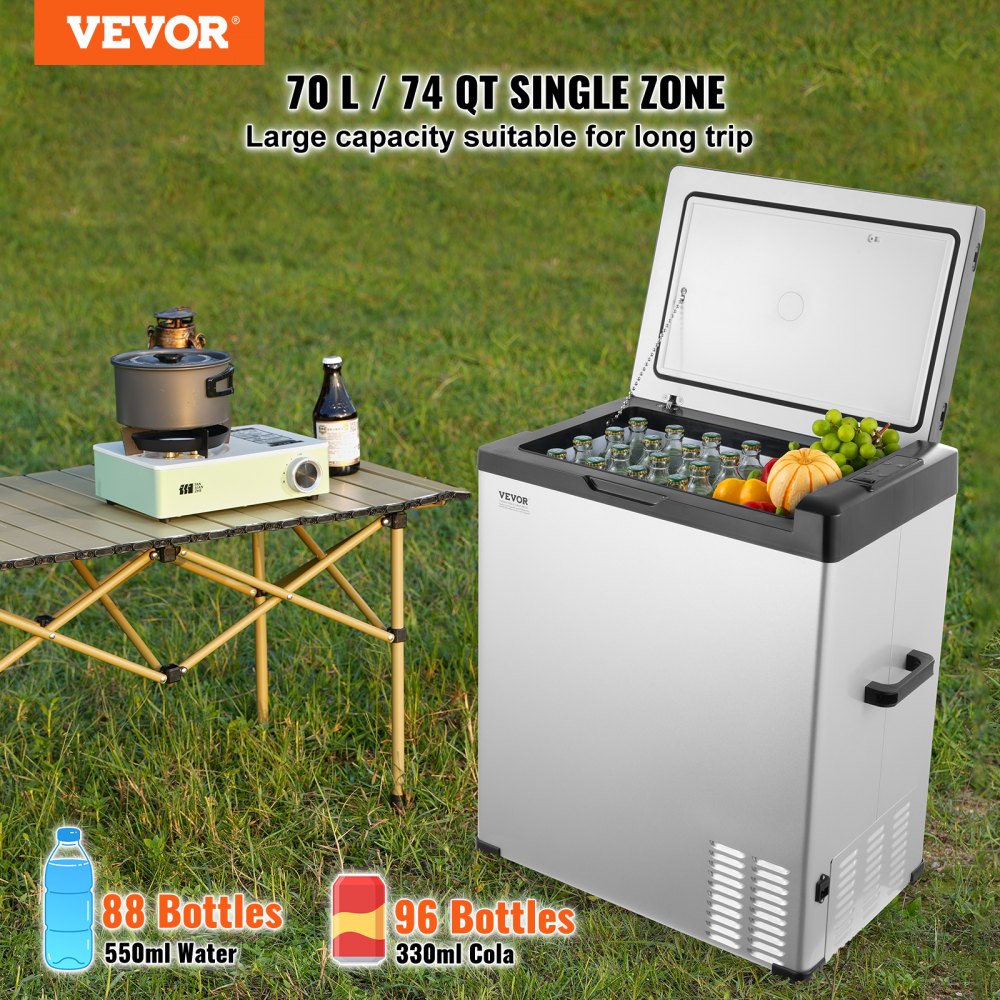 VEVOR Frigorifero per Auto, Congelatore Portatile Zona Singola 70 L 12 Volt, Gamma Regolabile da -20 ~ 20 ℃, Dispositivo di Raffreddamento a Compressore 12/24 V CC e 100-240 V CA per Campeggio Camper