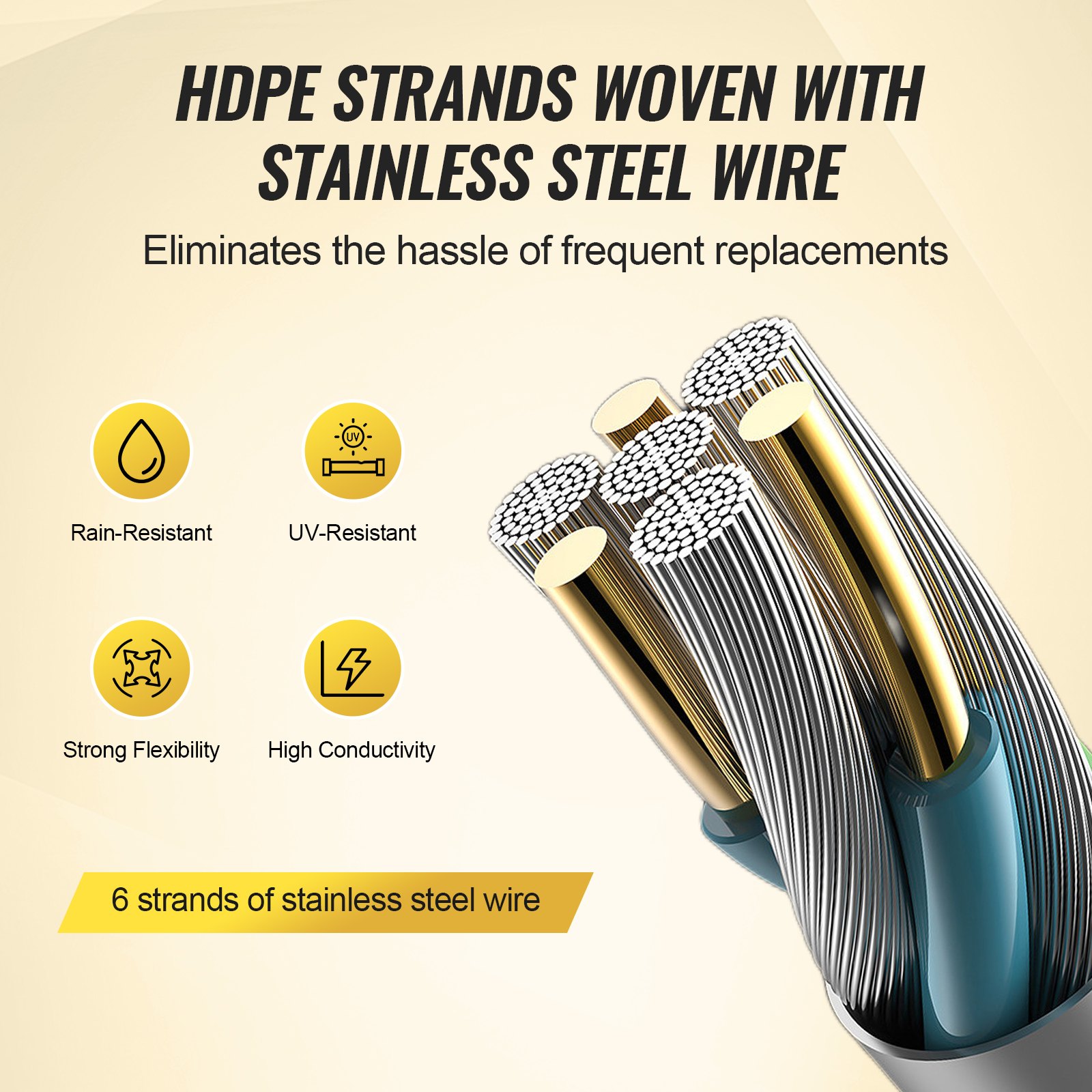 VEVOR Electric Fence Wire, 1640 feet (500 m) Portable Poly Wire, 1/8 Inch Diameter, 6 Stainless Steel Strands, Fence Rope with 25 Fence Insulators and 25 T-Post Insulators, for Horses, Cattle, Livestock