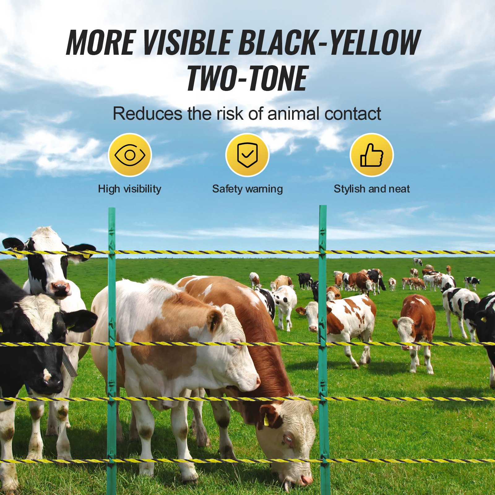 VEVOR Electric Fence Wire, 1640 feet (500 m) Portable Poly Wire, 1/8 Inch Diameter, 6 Stainless Steel Strands, Fence Rope with 25 Fence Insulators and 25 T-Post Insulators, for Horses, Cattle, Livestock