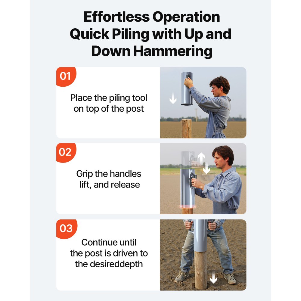 VEVOR Battipali per Recinzioni, Battipali a T con Maniglie, Battipali Manuali in Metallo per Canali a U, Recinzioni in Legno, Adatti a Pali a T con Diametro Interno 154,9 mm, per Fattoria, Giardino