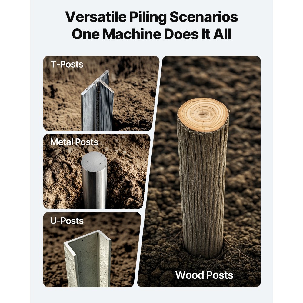 VEVOR Battipali per Recinzioni, Battipali a T con Maniglie, Battipali Manuali in Metallo per Canali a U, Recinzioni in Legno, Adatti a Pali a T con Diametro Interno 154,9 mm, per Fattoria, Giardino