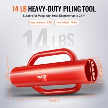 VEVOR Battipali per Recinti con Manici, Battipalo per Pali a T con Diametro interno 68,58 mm Battipalo Manuale in Acciaio al Carbonio per Impieghi Gravosi 6,4 kg per Canale a U, Palo di Legno, Rosso