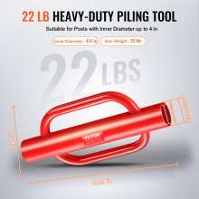 VEVOR Battipali per Recinti con Manici, Battipalo per Pali a T con Diametro interno 104,4 mm Battipalo Manuale in Acciaio al Carbonio per Impieghi Gravosi 10,1 kg per Canale a U, Palo di Legno, Rosso