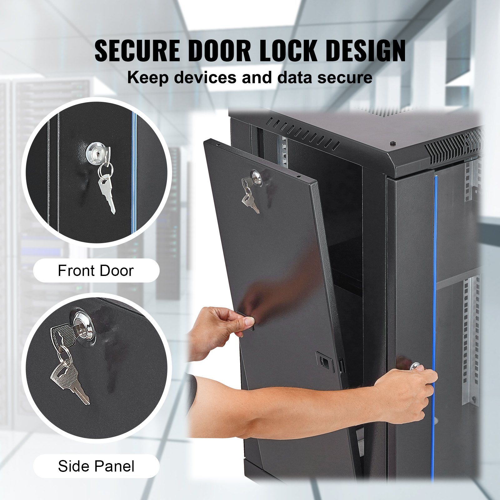 VEVOR 15U Wall-Mounted Server Cabinet, 500 lbs Max. Floor Load Capacity, Network Rack Enclosure with Casters, Lockable Tempered Glass Door, Q235 Carbon Steel for IT Equipment and A/V Devices