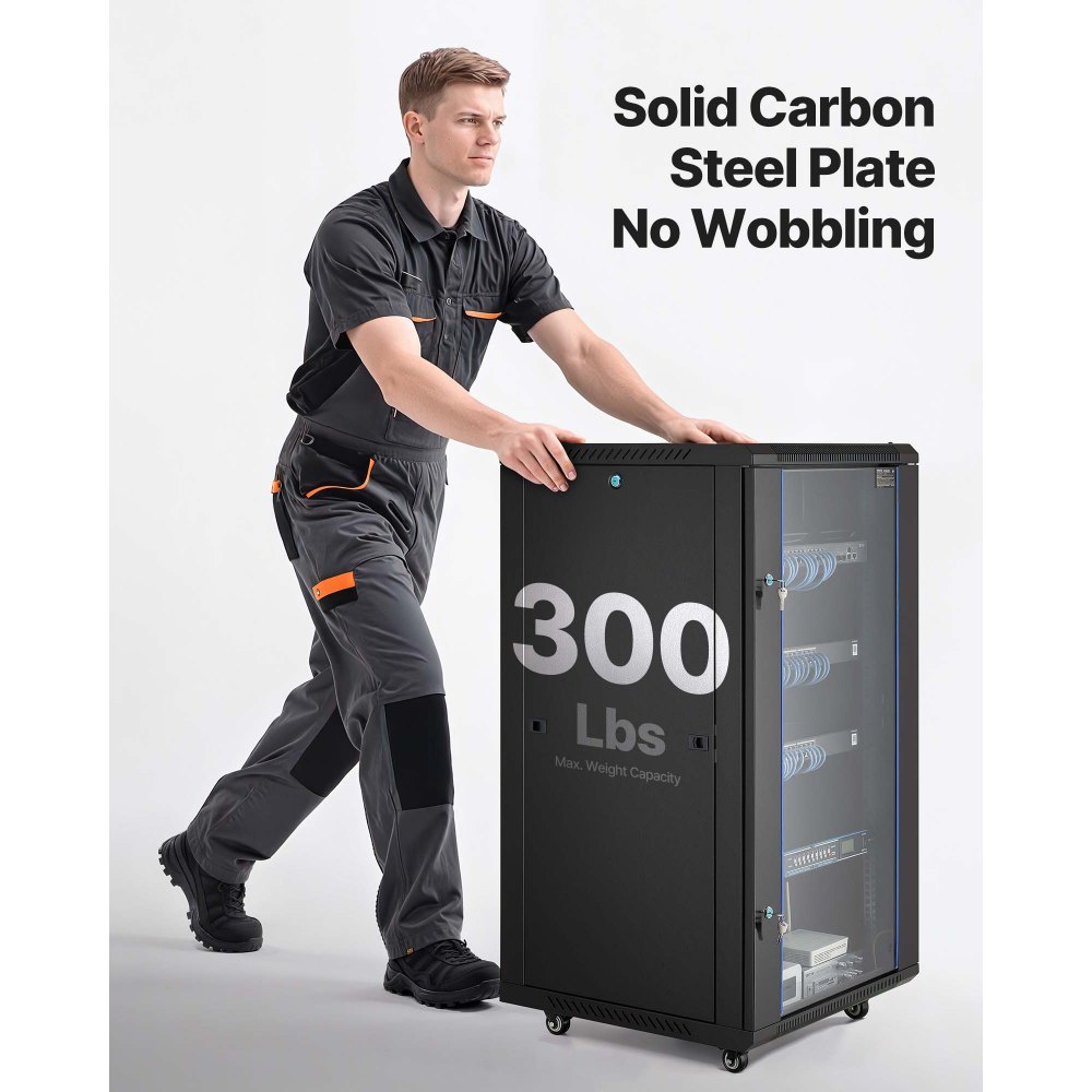 VEVOR Armadio Rack 22 U da Parete, Capacità di 136 kg, Rack di Rete con Porta in Vetro Temperato con Serratura Pannelli Laterali, per Apparecchiature di Rete e Dispositivi AV, Profondità 600 mm