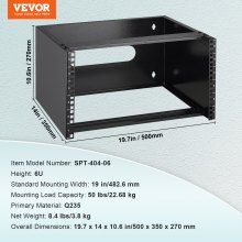 VEVOR Supporto per server di rete da parete 6U profondità 350mm carico 22,68kg