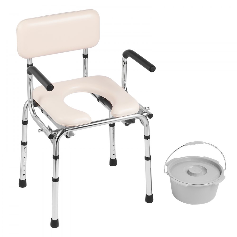 VEVOR Sedia da Toilette, Comodino da Comodino con Sedile Imbottito, Braccioli Ribaltabili, Altezza Regolabile, Secchio Rimovibile da 5,8 L Capacità di 158,8 kg Toilette Portatile per Adulti Anziani