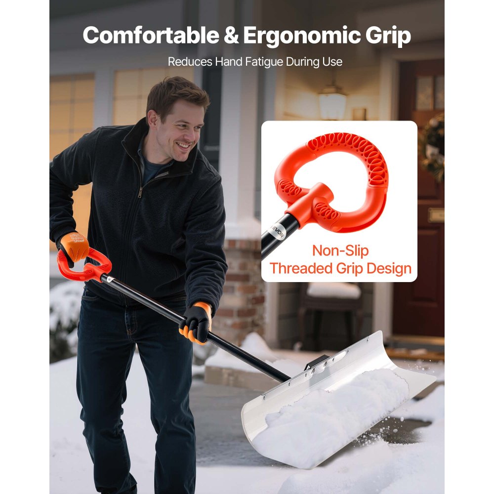 VEVOR Snow Pusher Shovel, 91.5 cm Outdoor Snowplow Shovel with Ergonomic Grip, HDPE Plastic Blade, Winter Shovels with Segmented Handle, Metal Edged Strip, Portable Snow Removal Tool for Driveway Garden