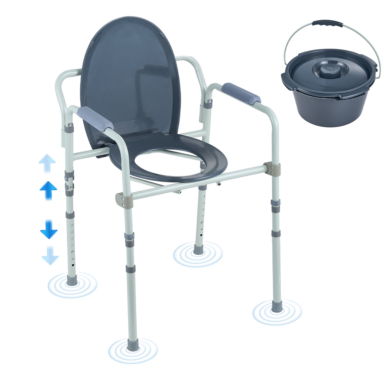 VEVOR Sedia da toilette, Comodino da comodino con sedile WC più ampio, Altezza regolabile su 7 livelli, Secchio rimovibile da 5,8 litri, Capacità 350 libbre, Sedile WC rialzato per Adulti Anziani