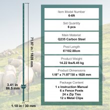 VEVOR Pali per Recinzione 182,88 cm Palo per Recinzione Elettrica 6 Pezzi Verde