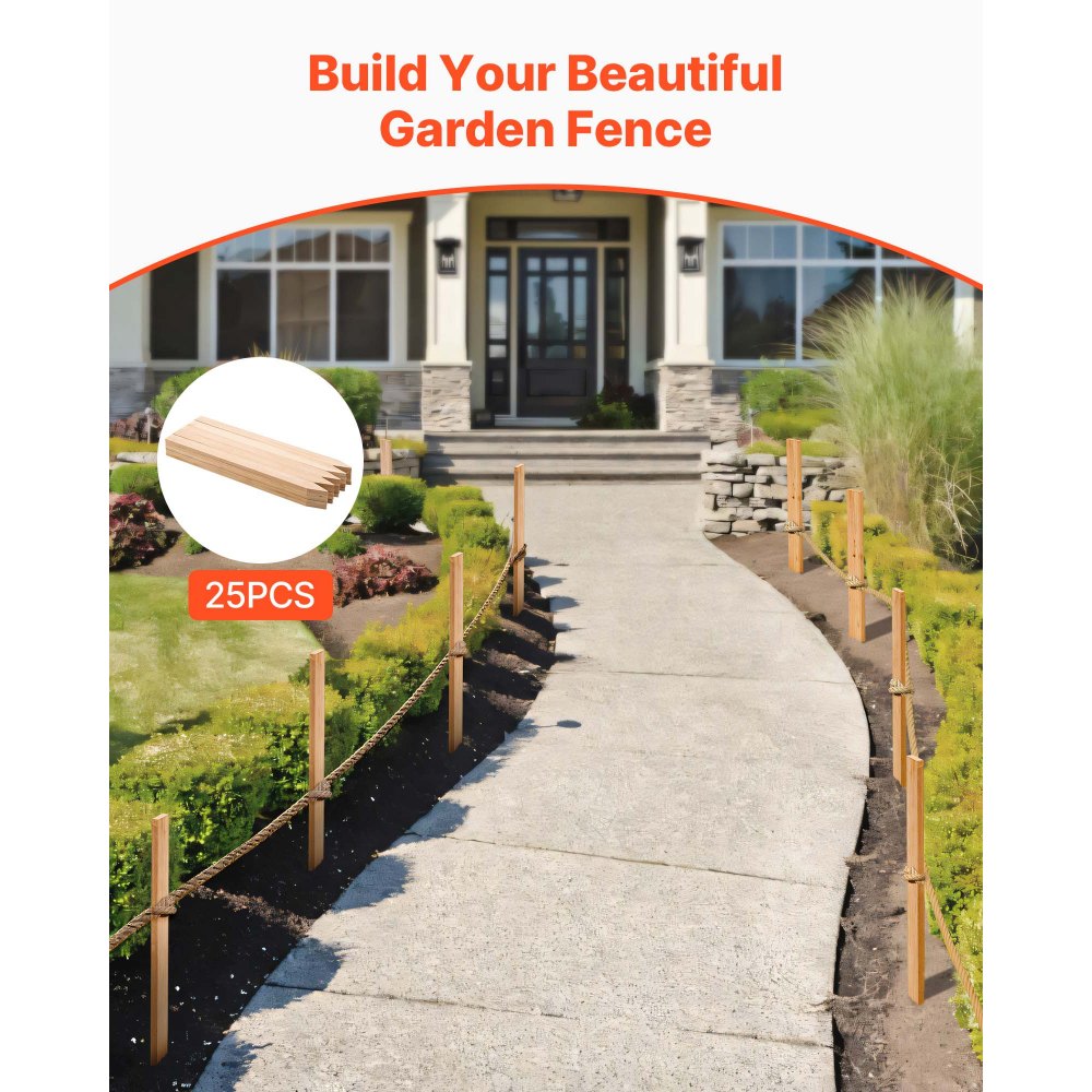VEVOR Pali in Legno per Recinzione, Picchetti da Giardino in Legno di Abete con Punta Affilata, 12,7 x 38,1 x 609,6 mm, Pali di Recinzione Segnaletici per Confini di Cortili, 25 Pezzi