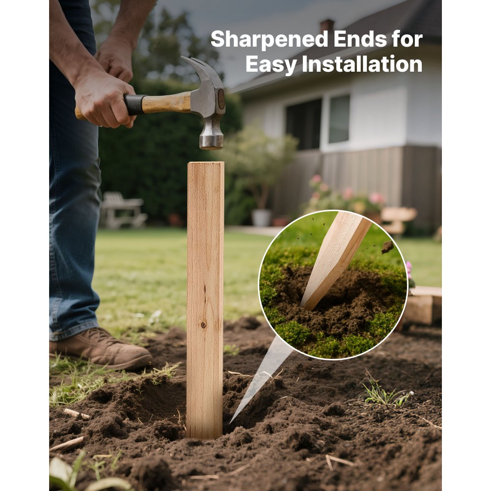 VEVOR Wooden Garden Stakes, 25 Pcs 12.7×38.1×914.4 mm Survey Grading Stakes, Garden Ground Stake with Sharp Point, Fir Wood Plant Support Stake, Sign Posts for Silt Fence Yard Boundaries Baselines