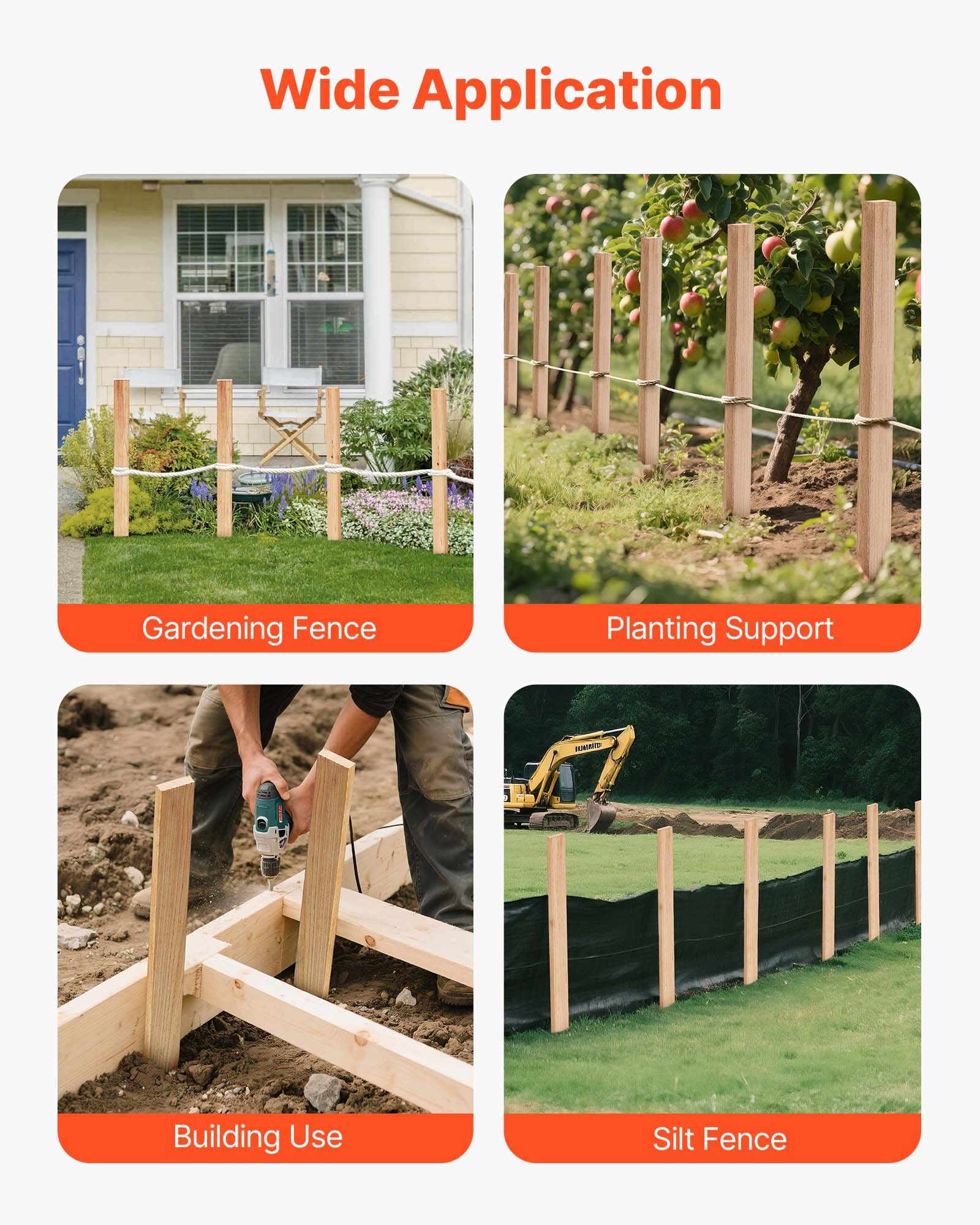 VEVOR Pali in Legno per Recinzione, Picchetti da Giardino in Legno di Abete con Punta Affilata, 12,7 x 38,1 x 914,4 mm, Pali di Recinzione Segnaletici per Confini di Cortili, 25 Pezzi